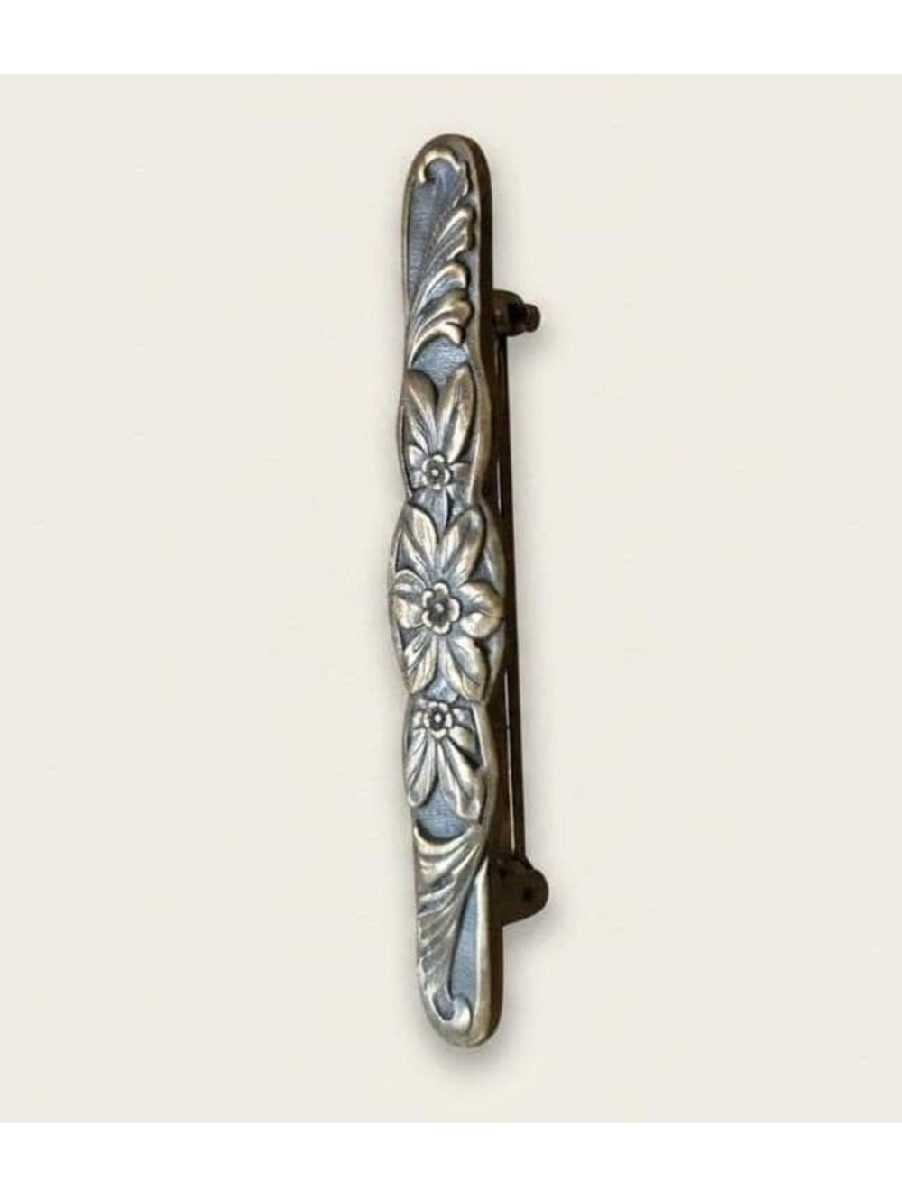 Vintage Bronze Floral Bar Pin, Antique Brass Flower Brooch for Women